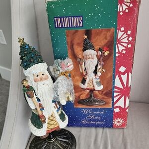 Traditions 13" Porcelain Whimsical Santa Centerpiece For Christmas.